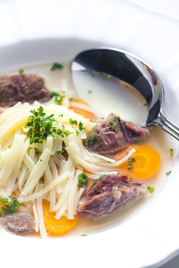 Beef Broth with Noodles and Carrot Stock Image Image of homemade, food 255819529