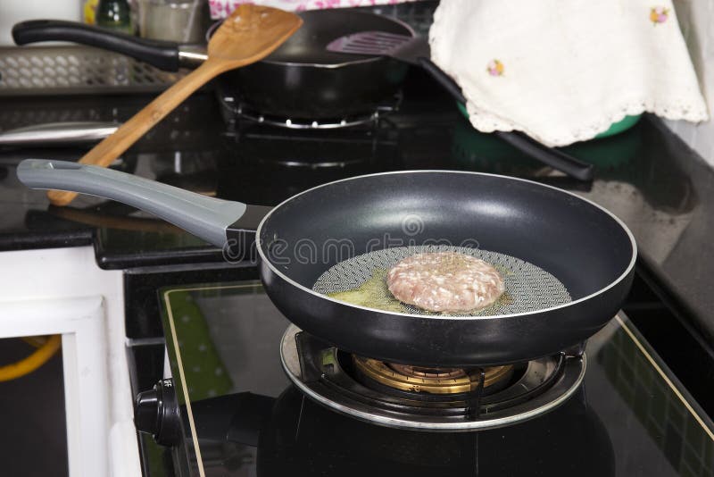 Beef Burger Deep Fried in the Pan Stock Photo Image of american