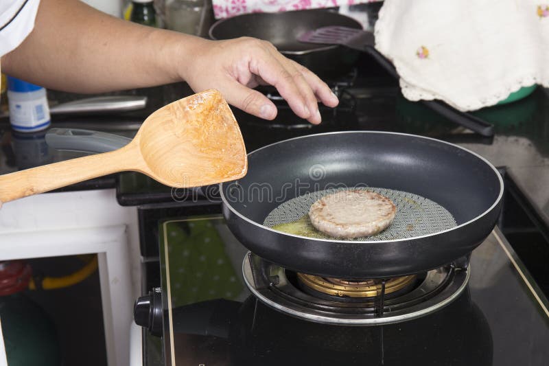 Beef Burger Deep Fried in the Pan Stock Photo Image of frying