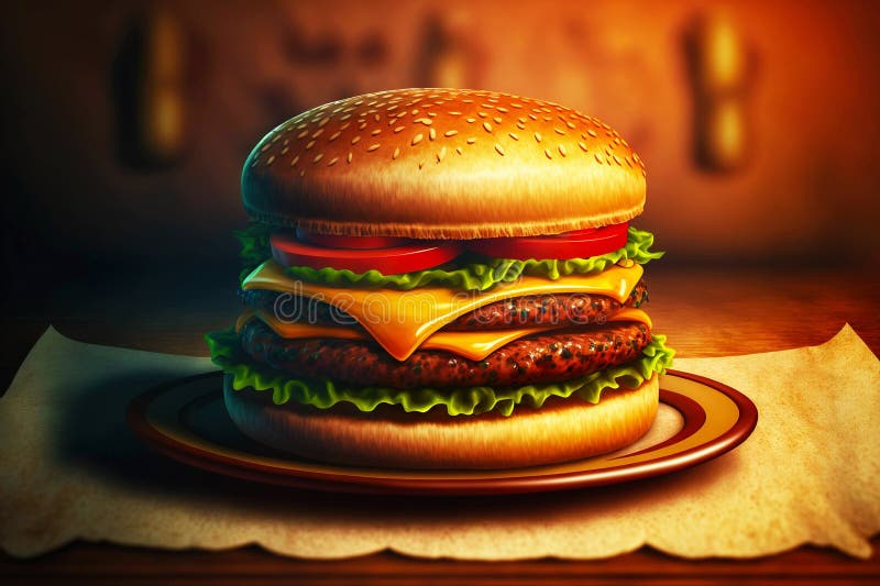 Beef Burger with Double Patty and Two Layers of Delicious Melting