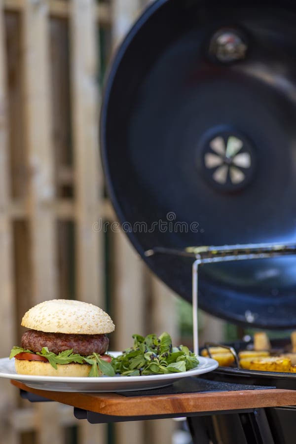 Beef Burger with Garden Grill Stock Photo Image of unhealthy, beef