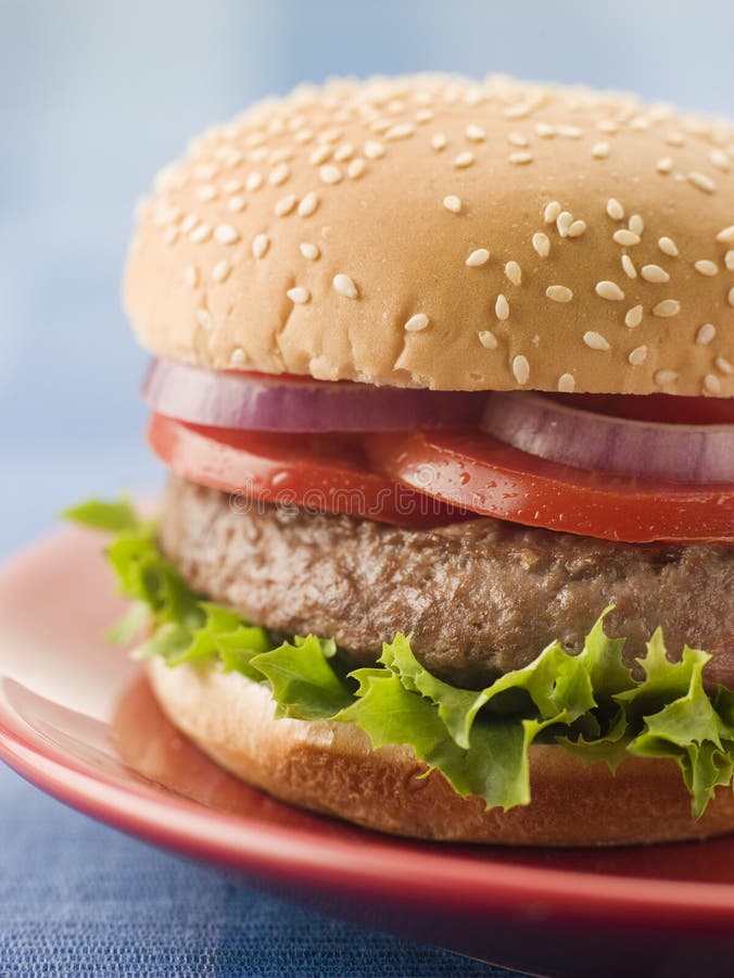 Beef Burger in a Sesame Seed Bun royalty free stock photos