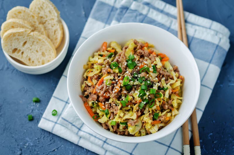 Beef and cabbage stir fry stock photo. Image of edible - 129465228