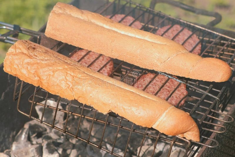 Beef Cutlets on the Grill with Bread. Stock Image Image of fried