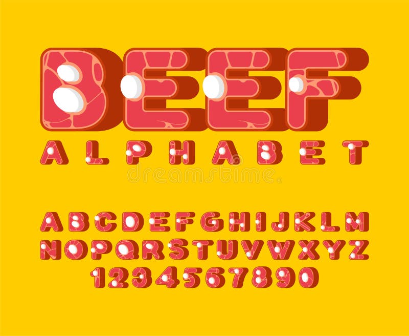Beef Font. Meat ABC. Meat Letters. Pork Alphabet Stock Vector