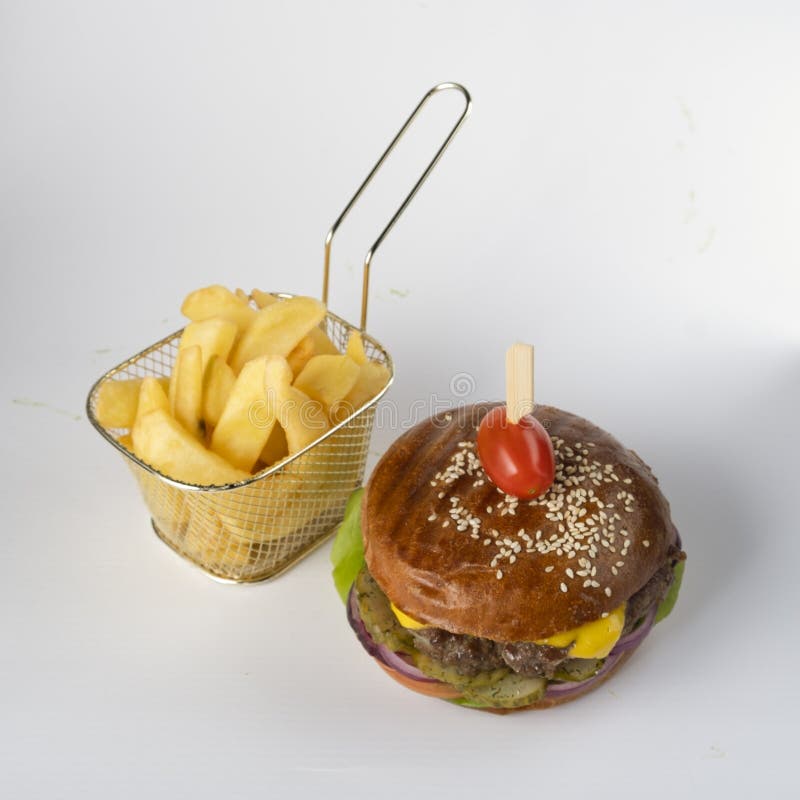 Beef Hamburger With French Fries Stock Image Image Of Gourmet