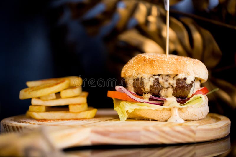 Beef Hamburger and Potatoes Stock Photo Image of meal, beef 208145698
