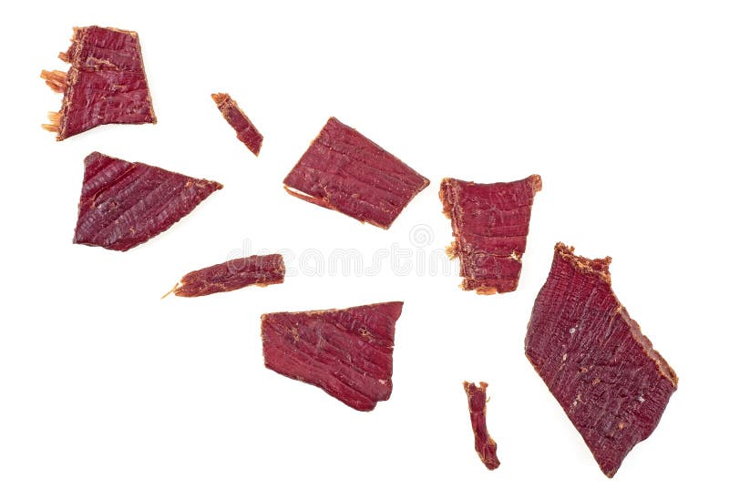 Beef Jerky on White White Background, Top View Stock Image Image of