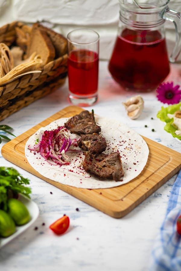 Beef meat kebab with onions, sumakh. royalty free stock photography Beef meat kebab with onions, sumakh. royalty free stock photography