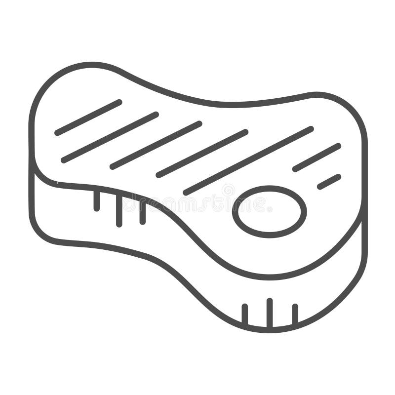 Beef of meat thin line icon, culinary cooking concept. Vector graphics. Fried beef steak, meat slice with bone sign on stock illustration