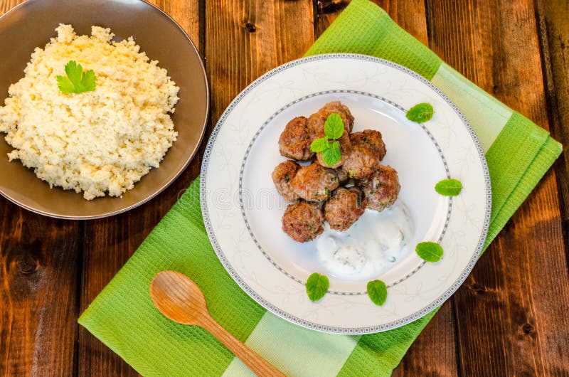 Beef Meatballs with Cilantro Stock Photo Image of couscous, herbs