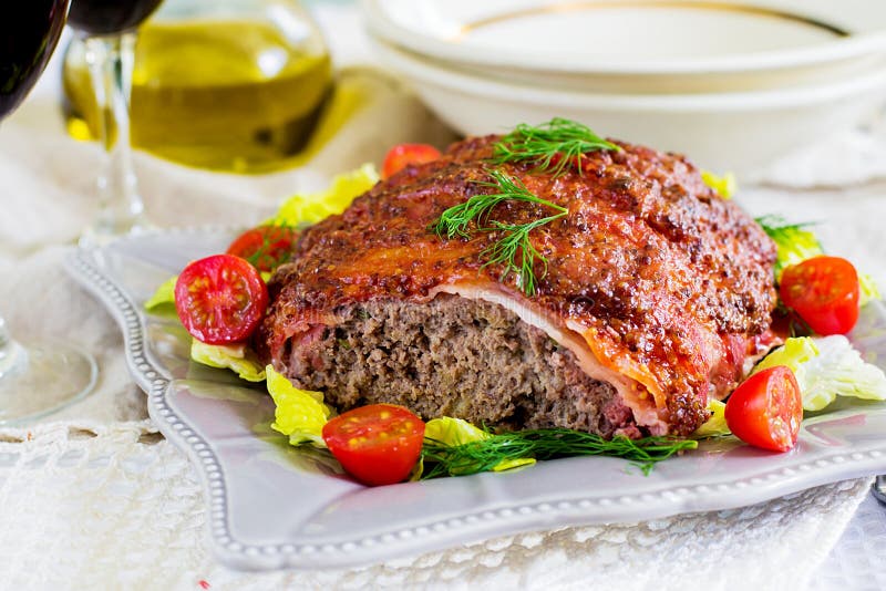 Beef Meatloaf with Bacon and Mustard Crust Stock Photo Image of lunch