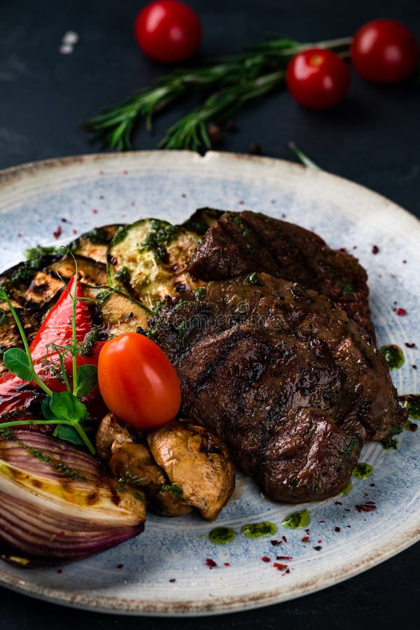 Beef Medallions with Grilled Vegetables Stock Image Image of sirloin