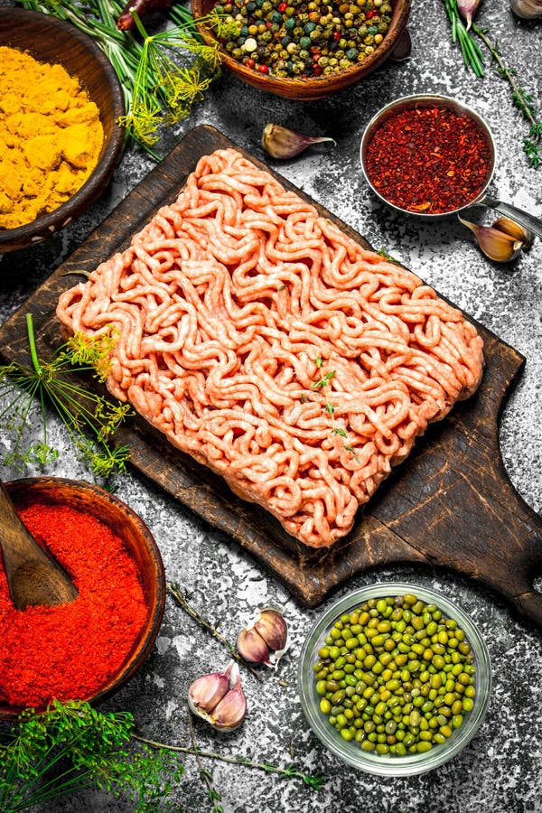 Beef Minced Meat with Aromatic Spices and Herbs. Stock Photo Image of