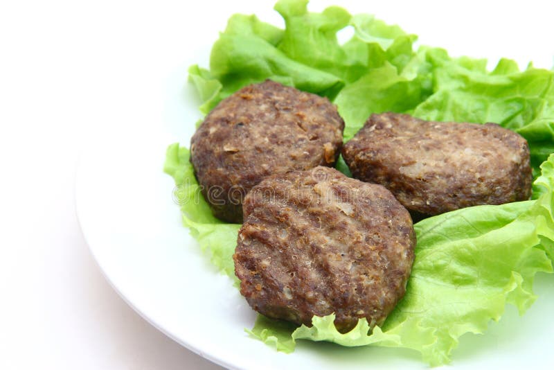 Beef Patty with Lettuce on White Background Stock Photo Image of meat