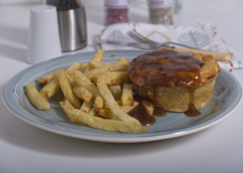 Beef Pie with Gravy and Chips Stock Image Image of food, sauce 209784921