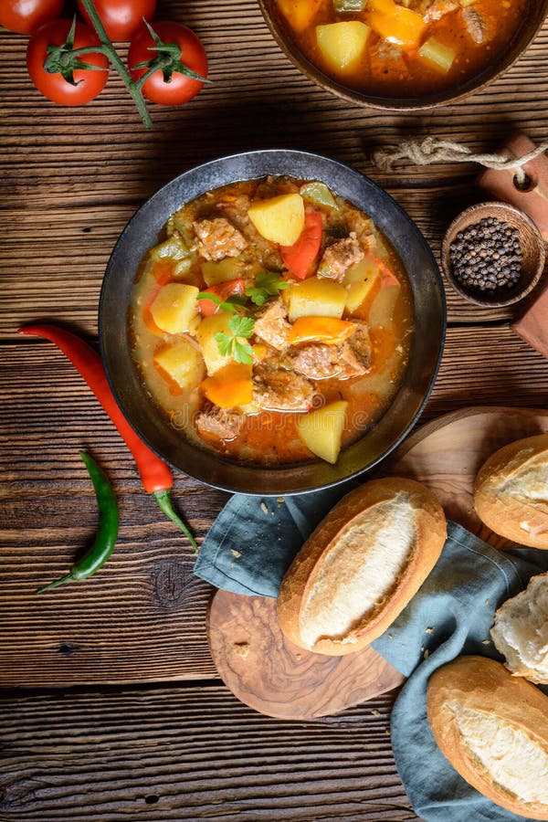 Beef and Pork Goulash with Potato and Pepper Stock Image Image of