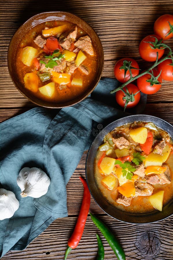 Beef and Pork Goulash with Potato and Pepper Stock Photo Image of