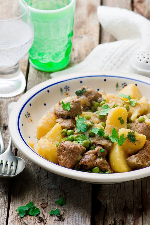 Beef fricassee stock image. Image of cooked, peas, sauce 45711043