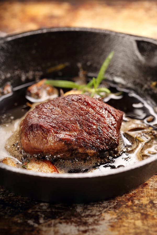 Beef Steak on Cast Iron Skillet Stock Image Image of layer, barbecue