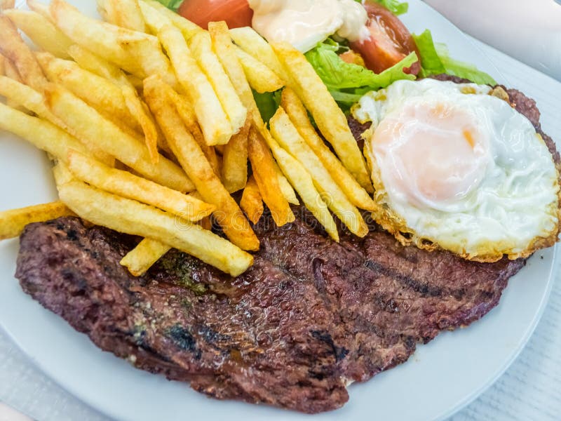 Beef Steak with Egg and Chips Stock Image Image of barbecue