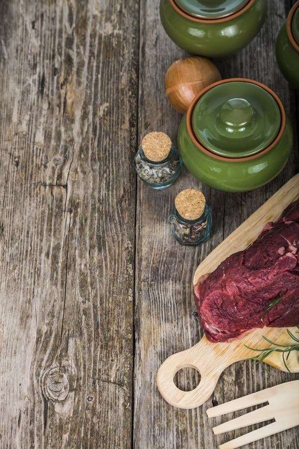 Beef Steak with Fresh Herbs Stock Photo Image of uncooked, food 84389438