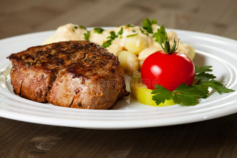 Beef steak with gnocchi