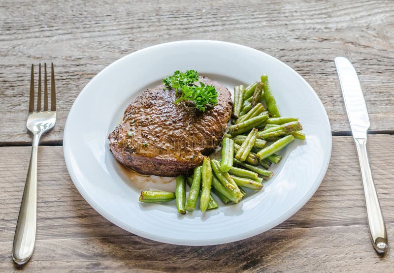 Beef Steak with Green Beans Stock Photo Image of grill, cuisine 40502966