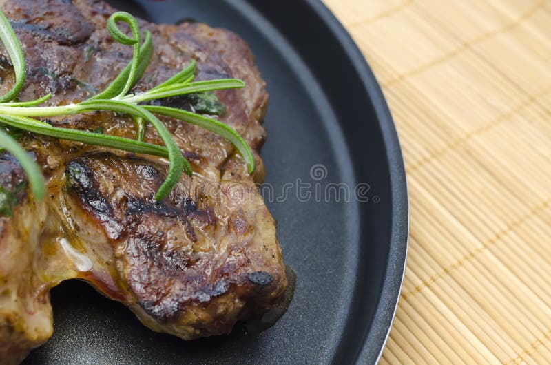 Beef Steak with Rosemary Sprig Stock Photo Image of barbecue, cooked