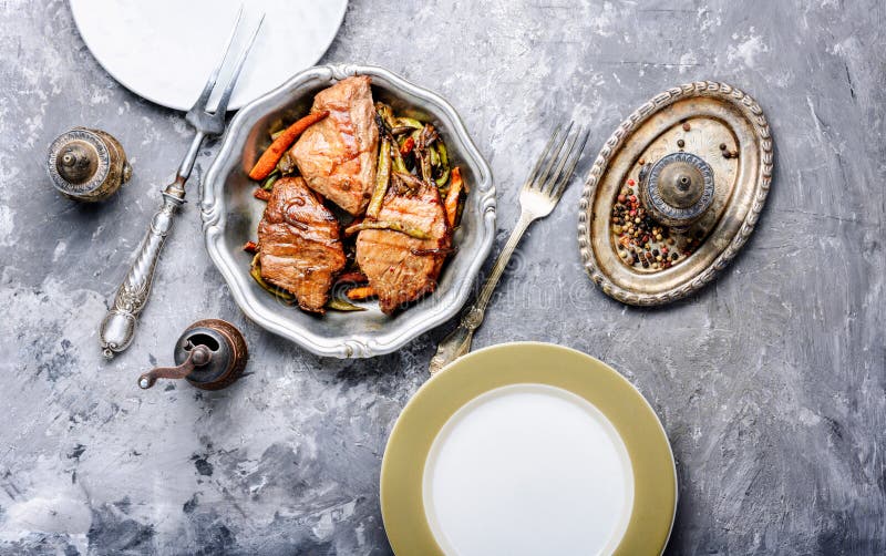 Beef steaks with vegetables royalty free stock photo Beef steaks with vegetables royalty free stock photo