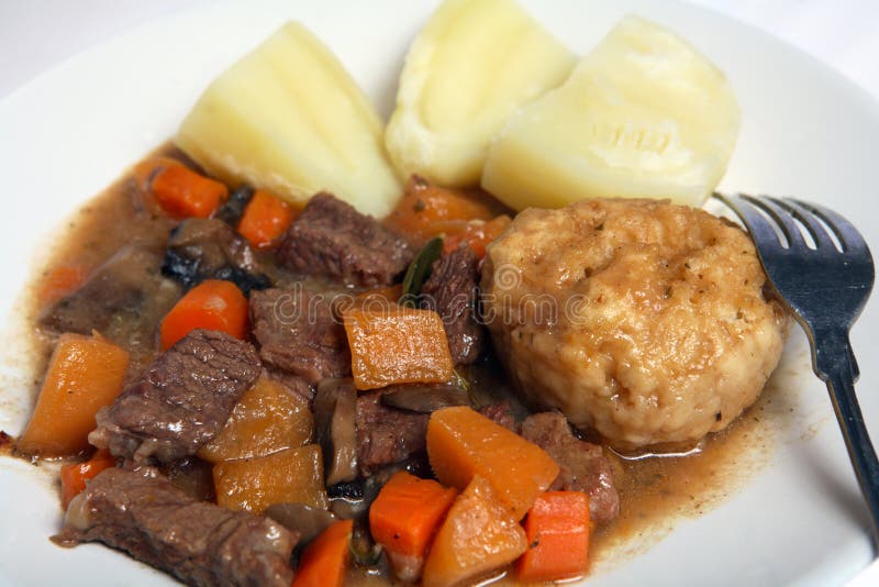 Beef stew suet dumpling and potatoes