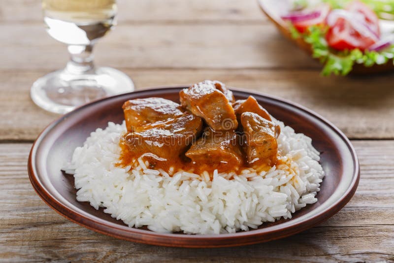 Beef stew with white rice stock image. Image of meat - 50907557