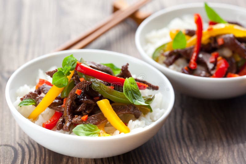 Beef Stir Fry stock image. Image of rice, square, carrot 10222803