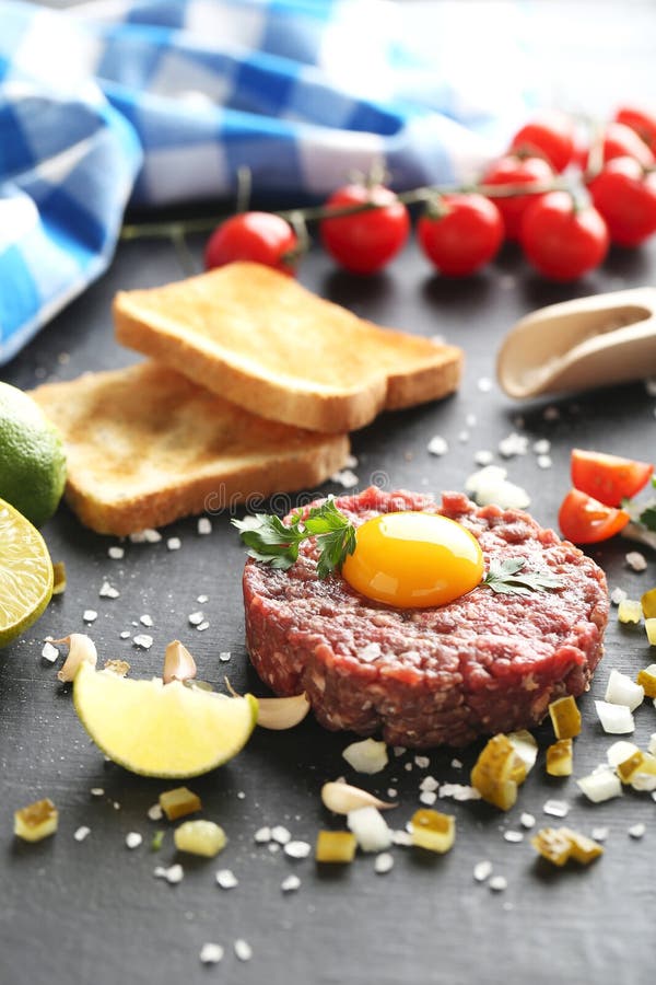 Beef tartare stock photo. Image of healthy, black, green 72929346