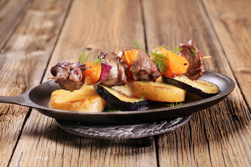 Beef or venison kebab with oranges