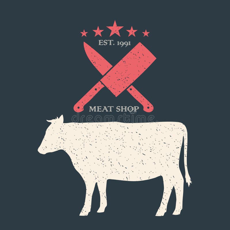 Beef. Vintage poster for butchery meat shop. Logo, retro print, organic farm products. Beef silhouette. Logo template royalty free illustration Beef. Vintage poster for butchery meat shop. Logo, retro print, organic farm products. Beef silhouette. Logo template royalty free illustration