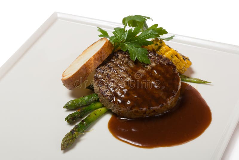 Beefsteak of Filet of Marbled Beef with Asparagus Stock Photo - Image ...