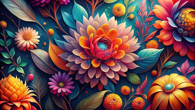 Beeindruckendes AIGenerated Floral Pattern Design Vibranntes botanisches Hintergrundbild für moderne Dekoration vektor abbildung