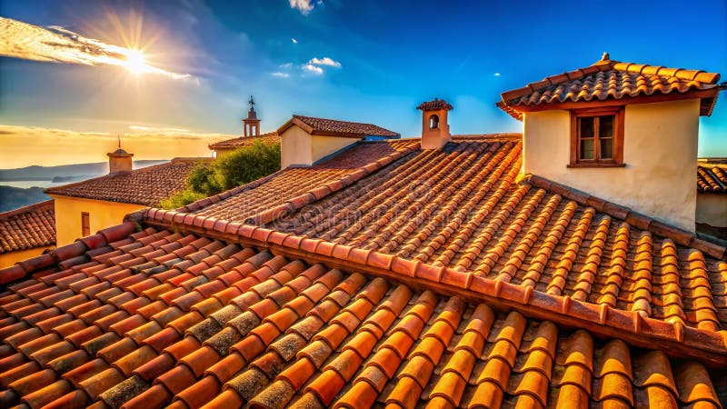 Atemberaubendes mediterranes Ziegeldach unter einem majestätischen blauen Himmel Architektonische Fotografie zur Designinspiration vektor abbildung