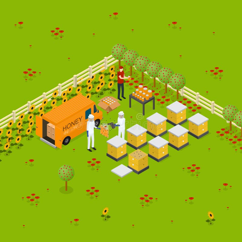 Beekeeping pasieki gospodarstwa rolnego pojęcia Isometric widok wektor royalty ilustracja Beekeeping pasieki gospodarstwa rolnego pojęcia Isometric widok wektor royalty ilustracja