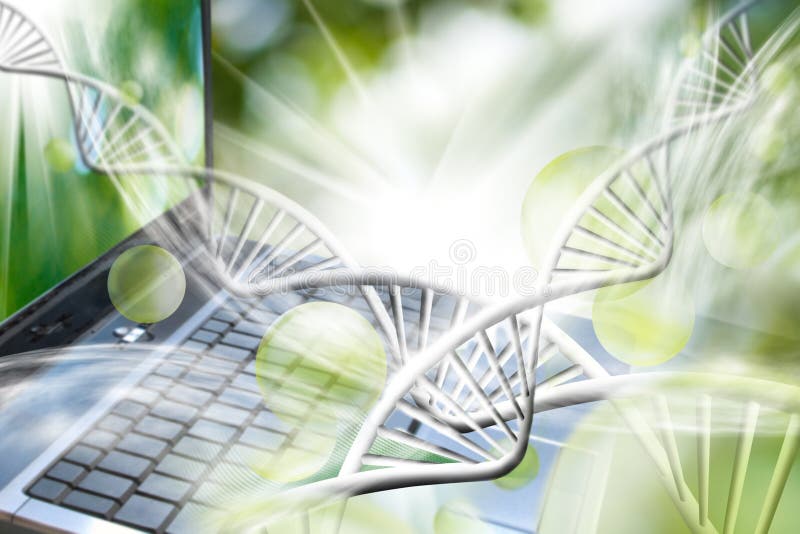 Beeld van notitieboekje op DNA-kettingenachtergrond stock illustratie Beeld van notitieboekje op DNA-kettingenachtergrond stock illustratie