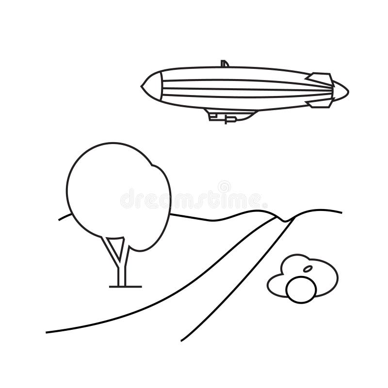 Beeld van overzichtsaerostaat, bomen, berg stock illustratie Beeld van overzichtsaerostaat, bomen, berg stock illustratie
