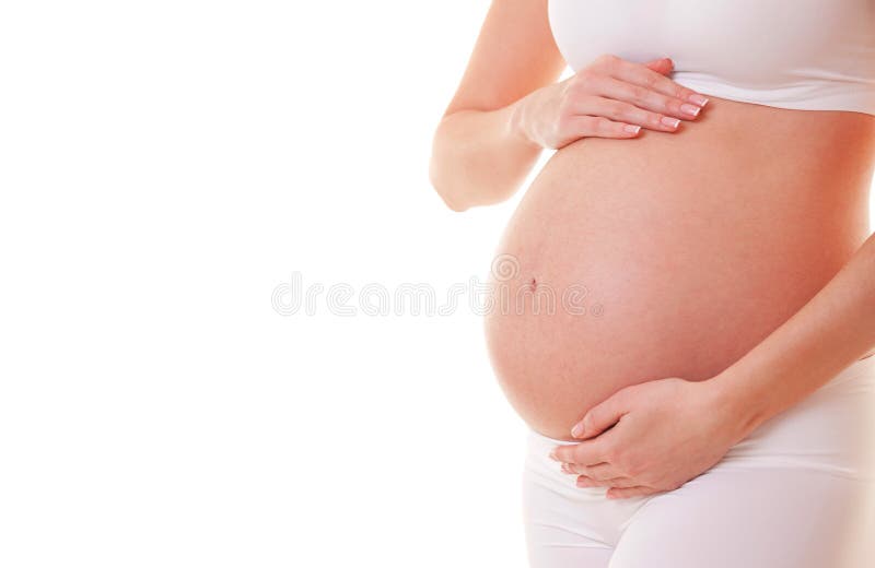 Beeld van zwangere vrouw wat betreft haar grote buik Sluit omhoog stock afbeeldingen Beeld van zwangere vrouw wat betreft haar grote buik Sluit omhoog stock afbeeldingen