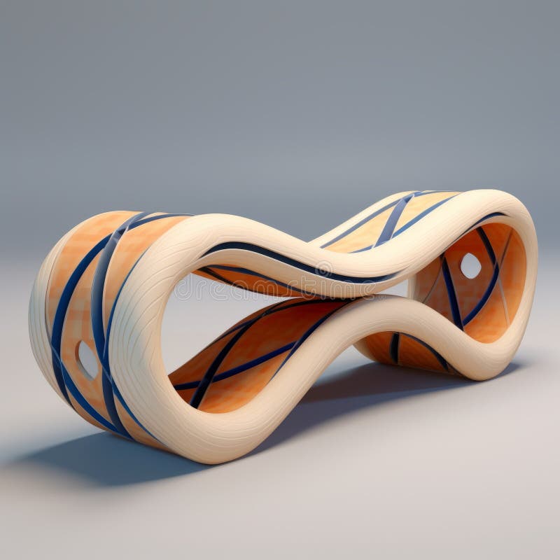 3d raymond ovoid curved bench with dynamic brushwork vibrations and infinity nets. the bench features a combination of light orange and blue colors, rendered in maya. the focus is on the joints and connections, showcasing intricate arabesque scroll designs and intersecting planes. ai generated. 3d raymond ovoid curved bench with dynamic brushwork vibrations and infinity nets. the bench features a combination of light orange and blue colors, rendered in maya. the focus is on the joints and connections, showcasing intricate arabesque scroll designs and intersecting planes. ai generated