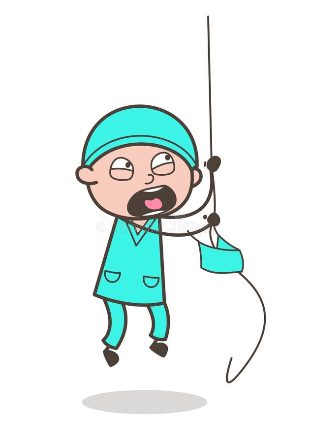 Beeldverhaal Arts Falling-Down van Kabel Vectorillustratie royalty-vrije illustratie Beeldverhaal Arts Falling-Down van Kabel Vectorillustratie royalty-vrije illustratie