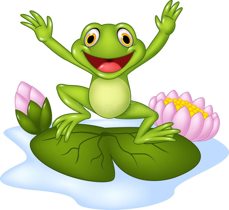 Beeldverhaal gelukkige kikker die op een waterlelie springen royalty-vrije illustratie Beeldverhaal gelukkige kikker die op een waterlelie springen royalty-vrije illustratie