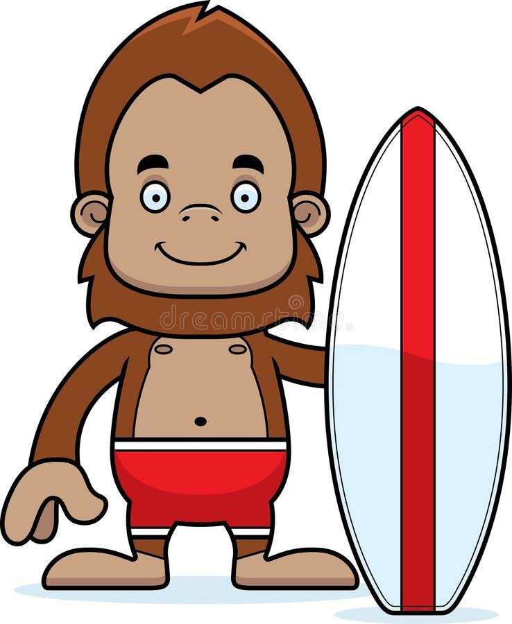 A cartoon surfer sasquatch smiling. A cartoon surfer sasquatch smiling.