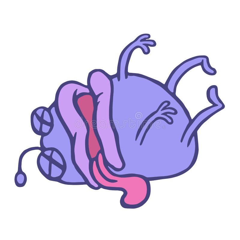 Cartoon purple monster lost consciousness. Loneliness and sadness. Cute cartoon dramatic character. Vector illustration. Cartoon purple monster lost consciousness. Loneliness and sadness. Cute cartoon dramatic character. Vector illustration.