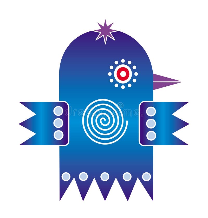 Beeldverhaal symbolische mystieke vogel Fantastische tekening Vector vector illustratie Beeldverhaal symbolische mystieke vogel Fantastische tekening Vector vector illustratie
