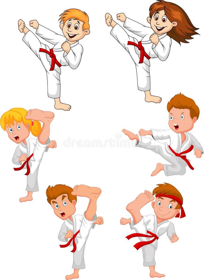 Illustration of Cartoon little kid training karate collection. Illustration of Cartoon little kid training karate collection